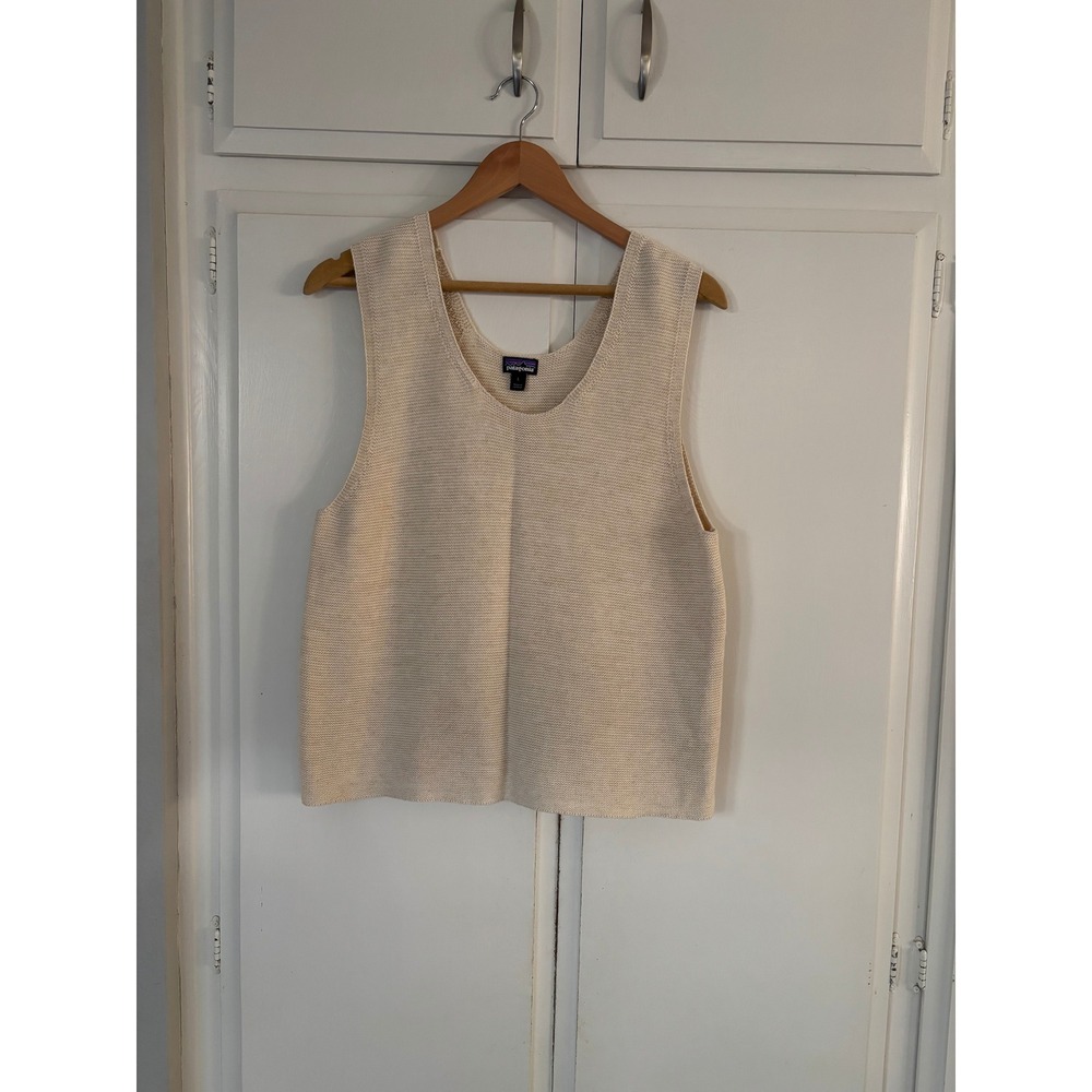 Patagonia Women Cream Organic Cotton Knit Sweater Vest Large Minimalist Resort